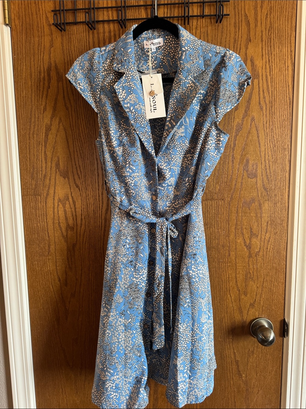 Blue Floral Tie-Waist Midi Dress